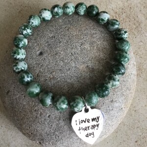 Natural Green Tree Agate Simple Stretch Bracelet Love Therapy Dog Charm Beaded Gemstone Bracelet Comforting Stone Stainless Charm.