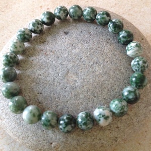 COMFORTING - EMOTIONAL - Natural Green Tree Agate. Beaded Gemstone Bracelet. Men or Women. Simple Stretch Bracelet.