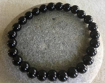 OVERWHELM - MEDITATION -  8mm Black Tourmaline Gemstone Bracelet. Base Chakra. Chakra. Meditation Jewelry.  Simple Stretch. Minimalist