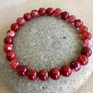 8/6/mm  Red Fire Agate Stone Bracelet. Spiritual Awakening. Grounding. Simple Stretch. Gemstone Bracelet. Root Chakra. Chakra Bracelet.