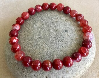 8mm Red Fire Agate Stone Bracelet. Spiritual Awakening. Grounding. Simple Stretch. Gemstone Bracelet. Root Chakra. Chakra Bracelet.
