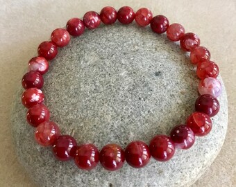 8/6/mm  Red Fire Agate Stone Bracelet. Spiritual Awakening. Grounding. Simple Stretch. Gemstone Bracelet. Root Chakra. Chakra Bracelet.