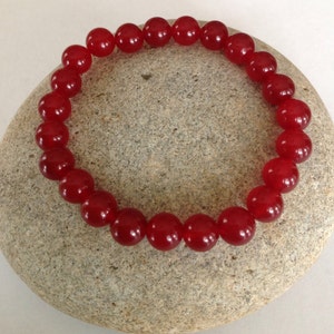 ENERGY-POSITIVITY- LOVE -July Birthstone - Ruby Red Jade Gemstones. Minimalist. Zen. Boho. Yoga. Meditation. Stretch bracelet. Men or women.