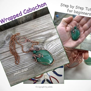 EnglishTUTORIAL wire wrapped Cabochon Pendant pattern, wire wrap jewelry, wrapping cabochon jewelry, guide, learn how to wrap