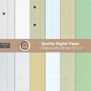 Vintage Notebook Digital Papers | Printable Lined Sheets for Journals Scrapbooking and Stationery | Classic School Paper Pack