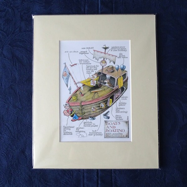 Simon Drew Boats and Boating humorous print signed mounted art boat lovers husband wife sailing yachts divorce lawyer