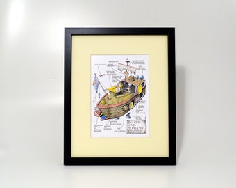 Simon Drew Boating print humorous framed picture boat owner signed animal dog art sea lover husband English artist sailing yachts small gift