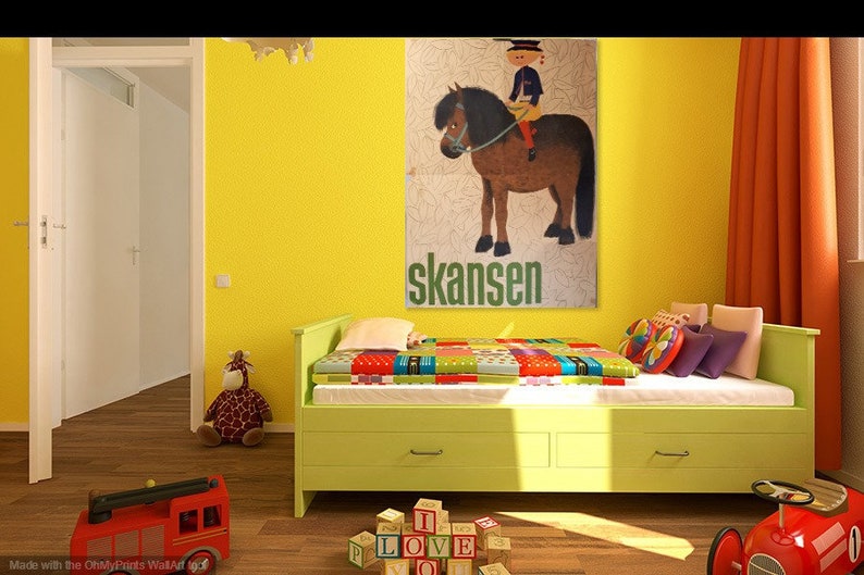 Nursery Picture 1959 Horse Gift Wall Art Marianne Bergh Skansen Zoo Modern Art Ivar Haeggstrom Mid Century Art Wall Decor