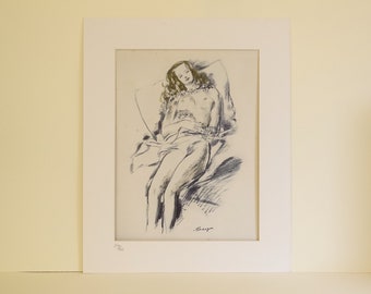 Louis Touchagues 7 limited edition sensual erotic nude prints 1944 mounted signed wall decor art Touchages