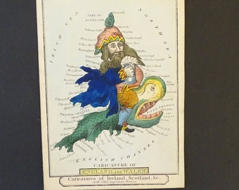 after Robert Dighton W. Snow Antique Britain droll map c. 1815 caricature hand coloured collector rare objects cartographer curiosity gift