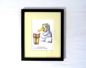 Simon Drew Lawrence of Arabia Hooray Beer framed signed art small print gift funny gift beer wall decor home bar wall decor English artist