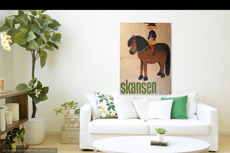 Nursery Picture 1959 Horse Gift Wall Art Marianne Bergh Skansen Zoo Modern Art Ivar Haeggstrom Mid Century Art Wall Decor