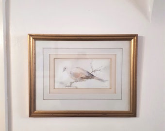 Original watercolour painting Ian Armour-Chelu bird on branch framed signed art Suffolk artist bird watcher gift 1977 ornithologist art gift