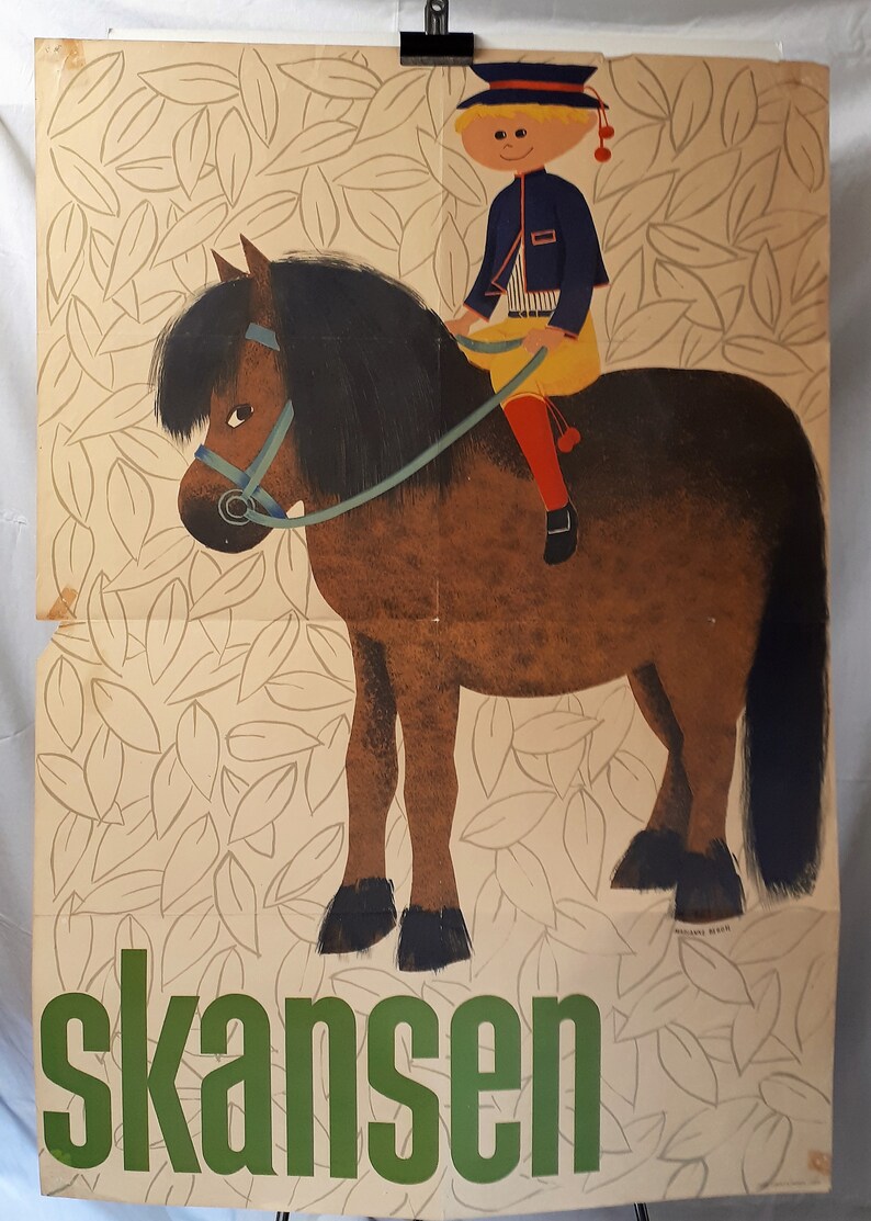 Nursery Picture 1959 Horse Gift Wall Art Marianne Bergh Skansen Zoo Modern Art Ivar Haeggstrom Mid Century Art Wall Decor