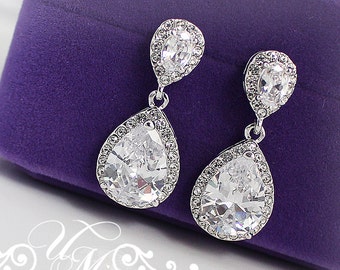 Wedding Jewelry AAA Cubic ZIRCONIA Teardrop Earrings Studs Teardrop Earrings Bridal Earrings Bridesmaids Earrings - CARI