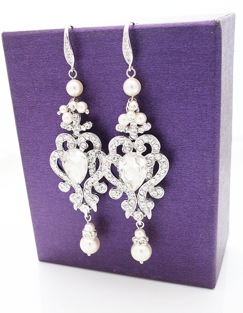 Wedding Jewelry Wedding Earrings Bridal Earrings Bridesmaids earrings Rhinestone earrings Dangle Earrings Pearl Earrings Vintage NIKI image 2