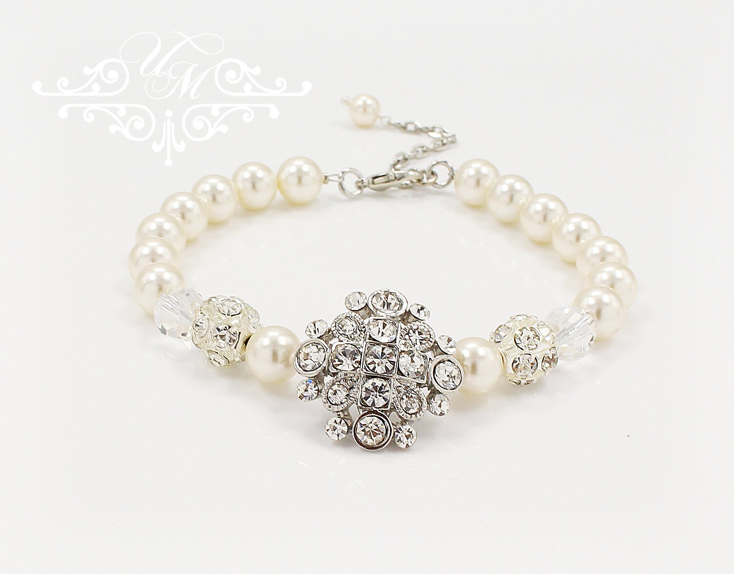 Wedding Jewelry Single strand Swarovski Pearl Diamond look | Etsy