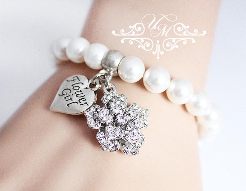 Wedding Jewelry Flower Girl Charm Flower Girl Bracelet Pearl Etsy