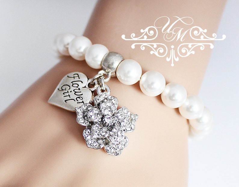Wedding Jewelry Flower Girl Charm Flower Girl Bracelet Pearl Etsy