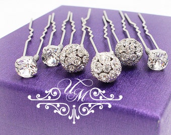 Set of 6 Swarovski Crystal hair pins Czech Crystal ball hair pins Wedding Hair pins Bridal Bridesmaids hair pins Wedding Headpiece - ARIA