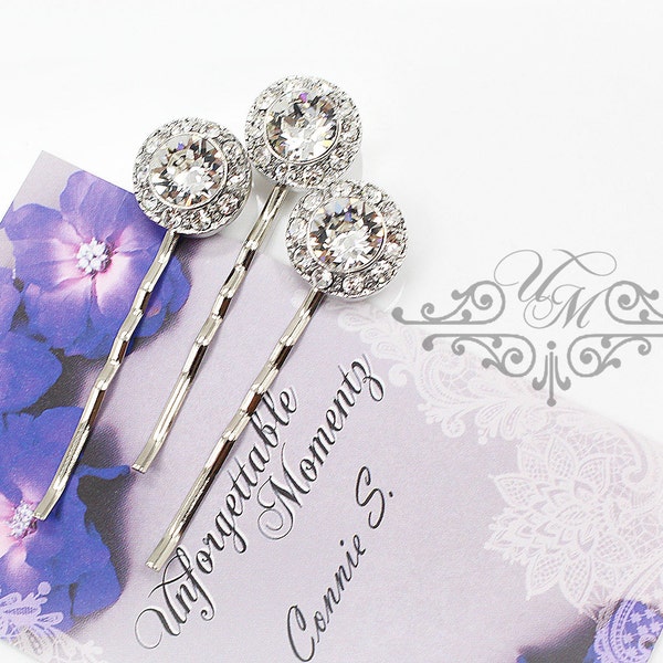 Set Swarovski Crystal hair pins Wedding Headpiece Wedding Hair pins Bridal hair pins Bridesmaids hair pins Rhinestone round pins - ORLA