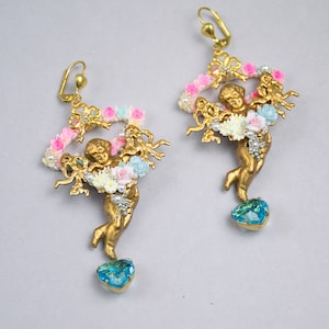Delicate brass Earrings Angels & Cherubs, Rococo style, Baroque style