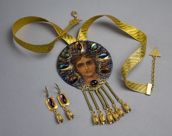 Magnifique pendentif et boucles d’oreilles « Le trésor de Ravenne » dans le style baroque