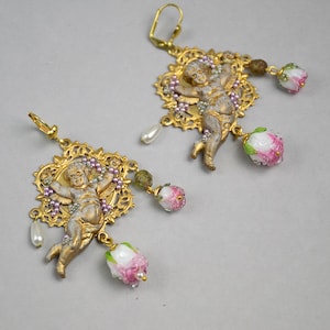 Delicate brass Earrings Angels & Cherubs, Rococo style, Baroque style