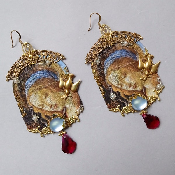 ÉPUISÉ - RÉSERVÉ Florence - Boucles d'oreilles de style baroque, style icône orthodoxe « Amoureux de Botticelli »