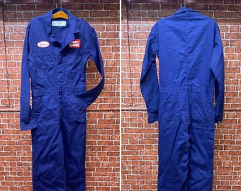 GMC blue work coveralls outfit long sleeve utility garage mechanic farm factory size 44L made in U.S.A..