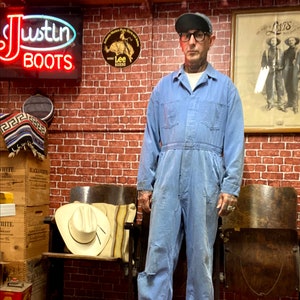50&#39;s 60&#39;s K.W.B. MFG CO. Calco San Francisco blue outfit long sleeve coverall utility garage mechanic farm factory size 42L made in U.S.A..