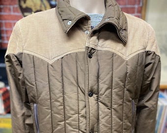 80's JCPenney brown corduroy western outdoor down jacket size medium.