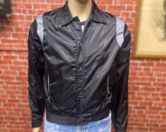 90's DEADSTOCK black satin nylon training jacket size small.