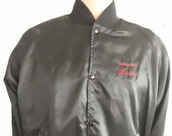 Black satin embroidery jacket size xlarge, made in Usa by Westark.