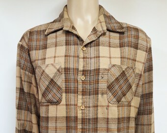free shipping Vintage JCPENNEY Big Mac soft plaid cool and breezy shirt