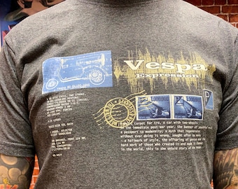 Vespa Expression graphic unisex soft cotton gray t-shirt size medium.