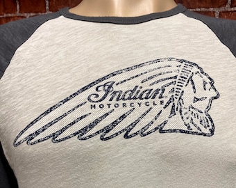 Indian Motorcycle unisex retro style 3/4 sleeve t-shirt small size, 100% cotton.