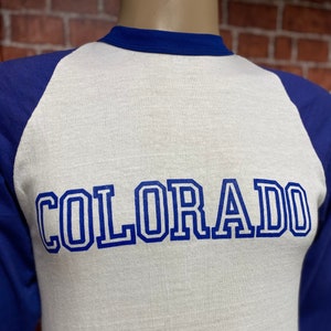 80&#39;s Colorado blue and white baseball style t-shirt size medium, made in U.S.A..