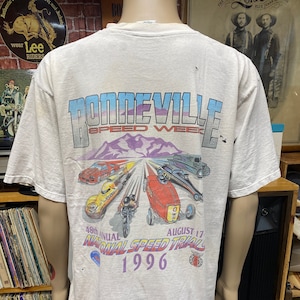 1996 Bonneville National Speed Week S.C.T.A. racing white t-shirt size XL made in U.S.A.