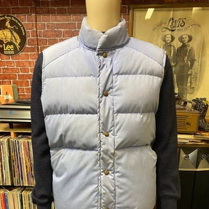 80&#39;s Eddie Bauer goose down puffer vest blue/yellow size large made in U.S.A..