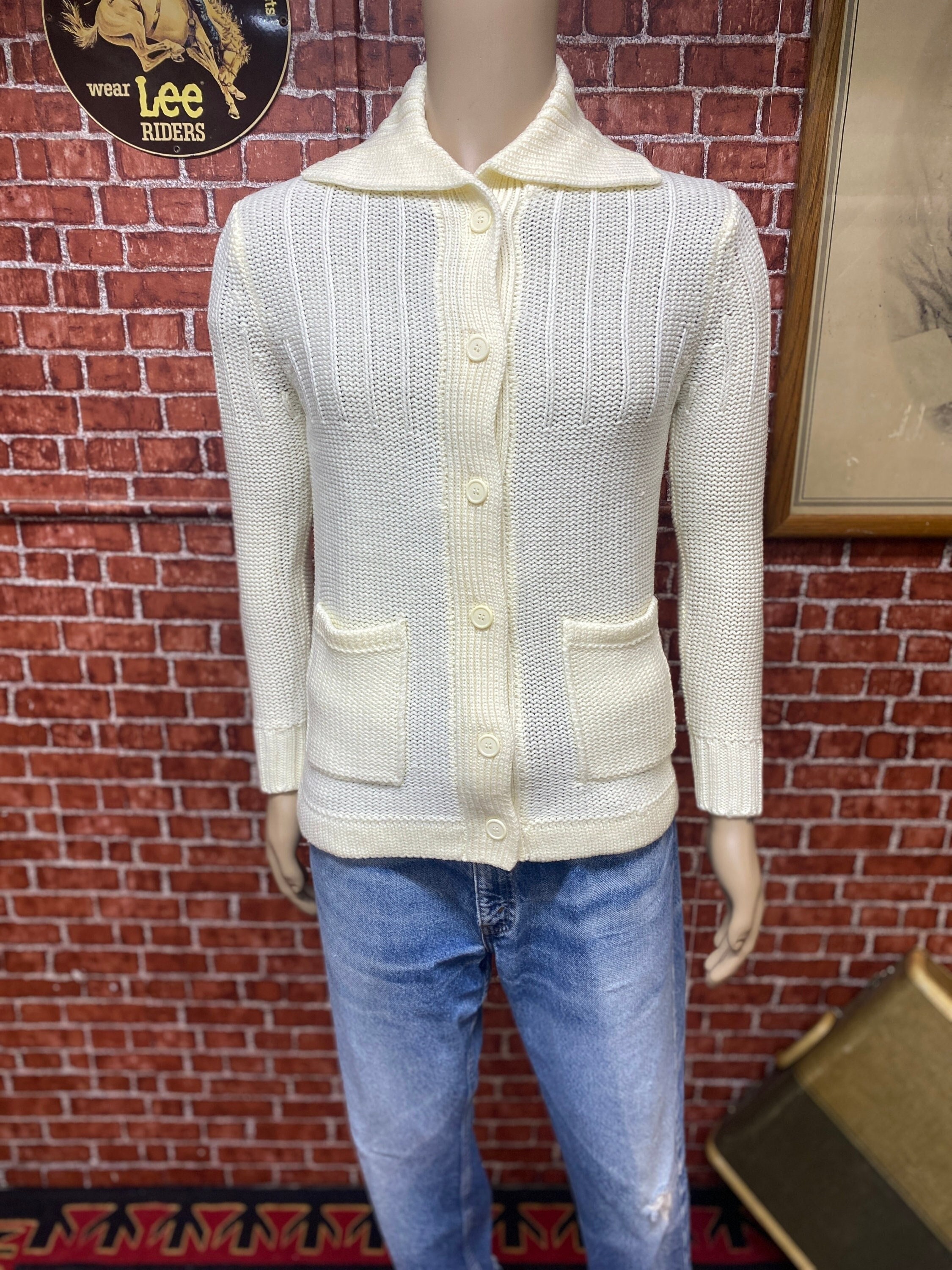 70's〜 Sears Acryl Knit Cardigan 70's Sears UNWORN Cardigan off White Cable Knit Sweater Size