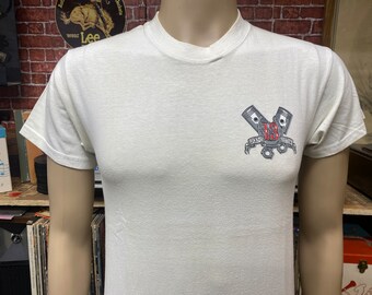 Skulls and Pistons Rockabilly Lucky 13 white t-shirt size small made in U.S.A.