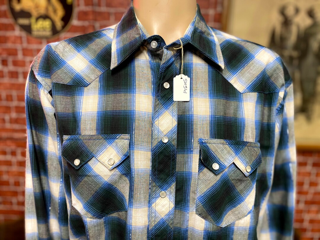Rustler Clothes Rustler by Wrangler Western Cowboy Rodeo Fair Ranch Blue Plaid Shirt ...