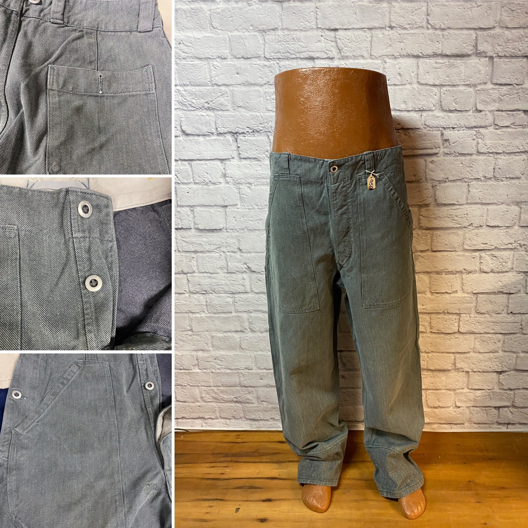Vtg 60's Salt & Pepper Work Swiss Army Inmate Denim Pants Size