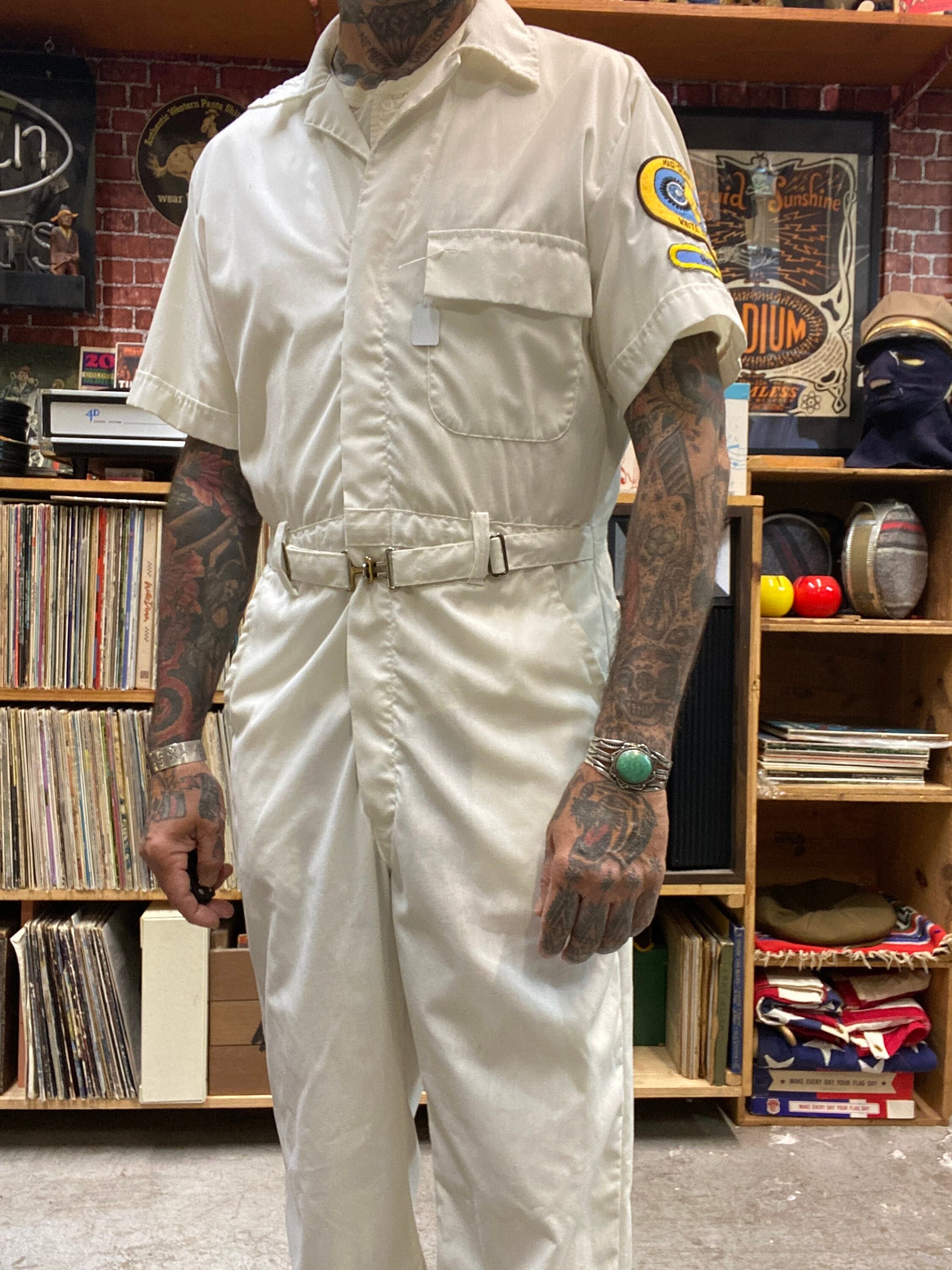 80's Mid-state Motorcycle Club White Coveralls Outfit Short Sleeve