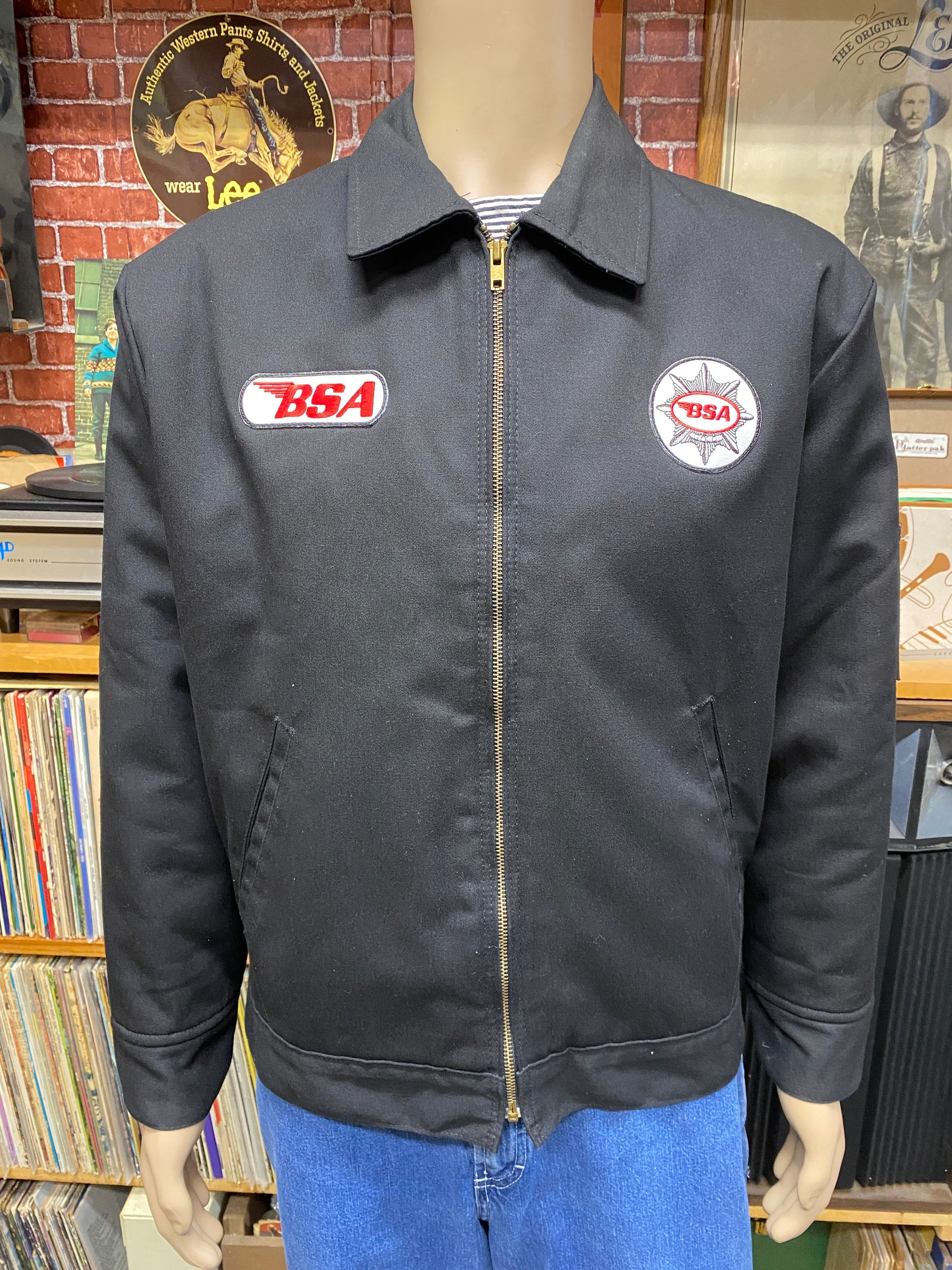 Vtg 90's Dickies Black Jacket With BSA Motorcycles Patches Vtg 90's Dickies Black Jacket With BSA Motorcycles Patches