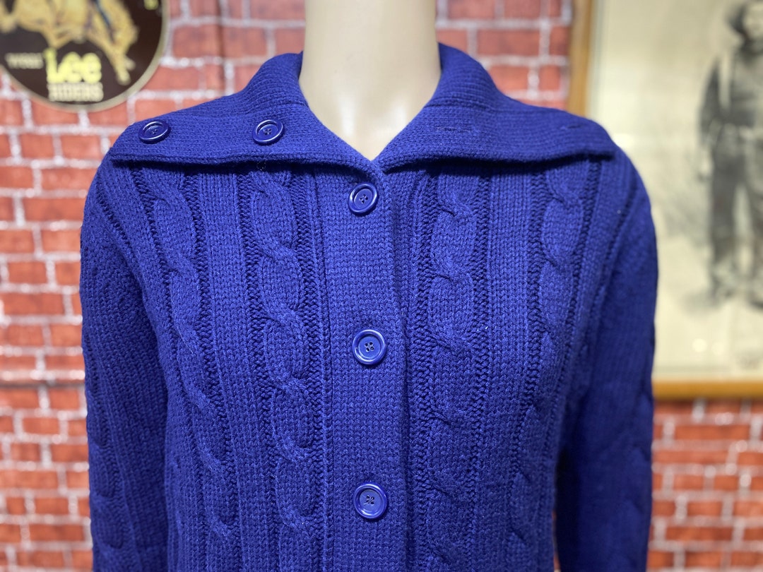 70's〜 Sears Acryl Knit Cardigan 70's Sears UNWORN Cardigan Gray Cable Knit Sweater Size
