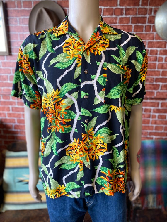 Monzini Collection hawaiian men's rayon shirt flo… - image 4