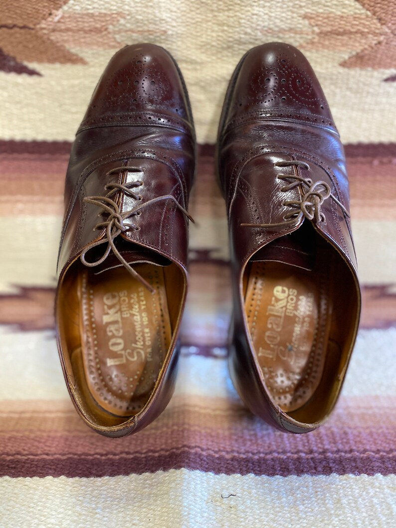 Loake Bros. Shoemaker Oxfords brogues shoes burgundy lace up leather UK size 8 1/2 EE made in England. image 7