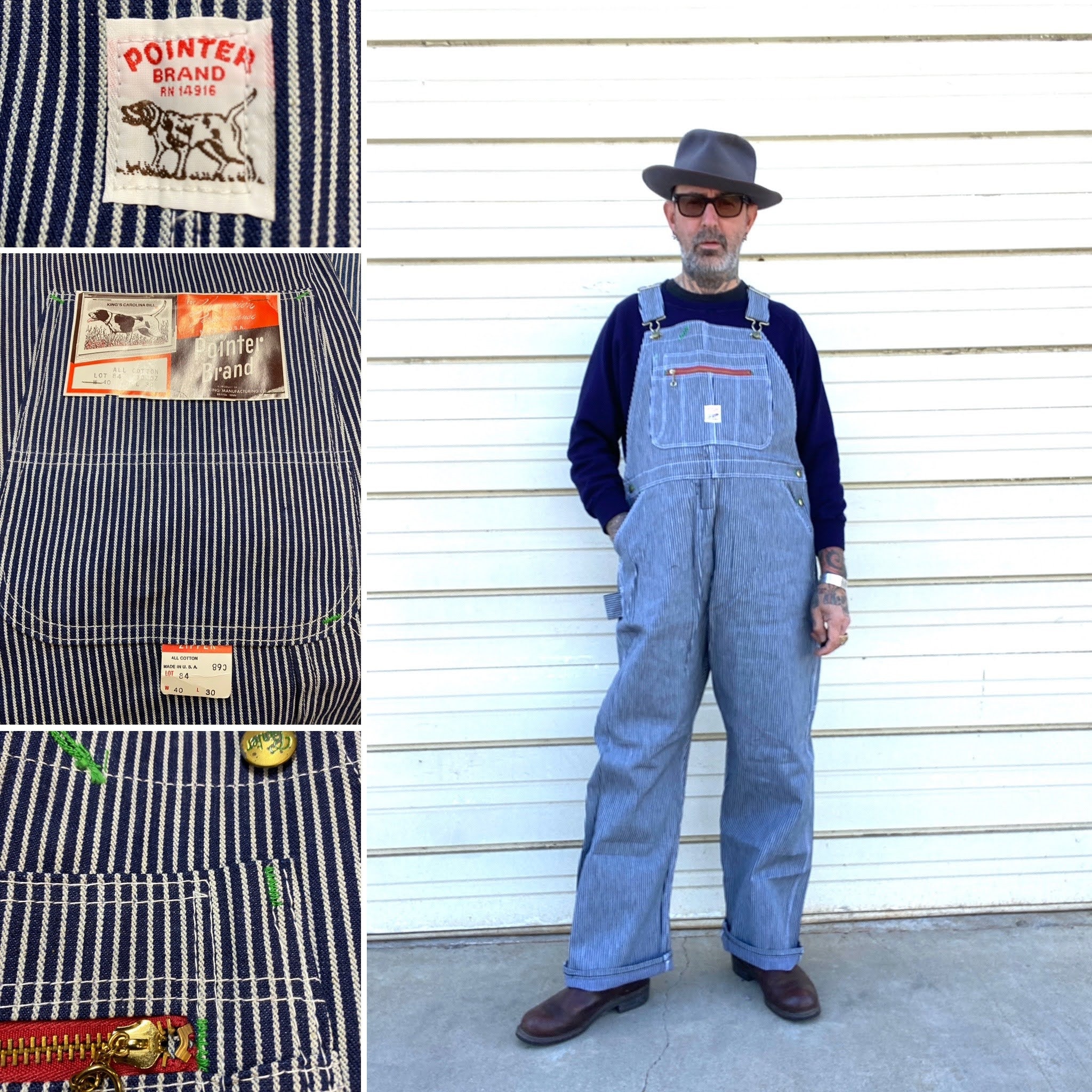 Deadstock Pointer Hickory Denim Work Overalls Railroad Carpenter Worker  Farmer Size 40x30 Made in U.S.A. 